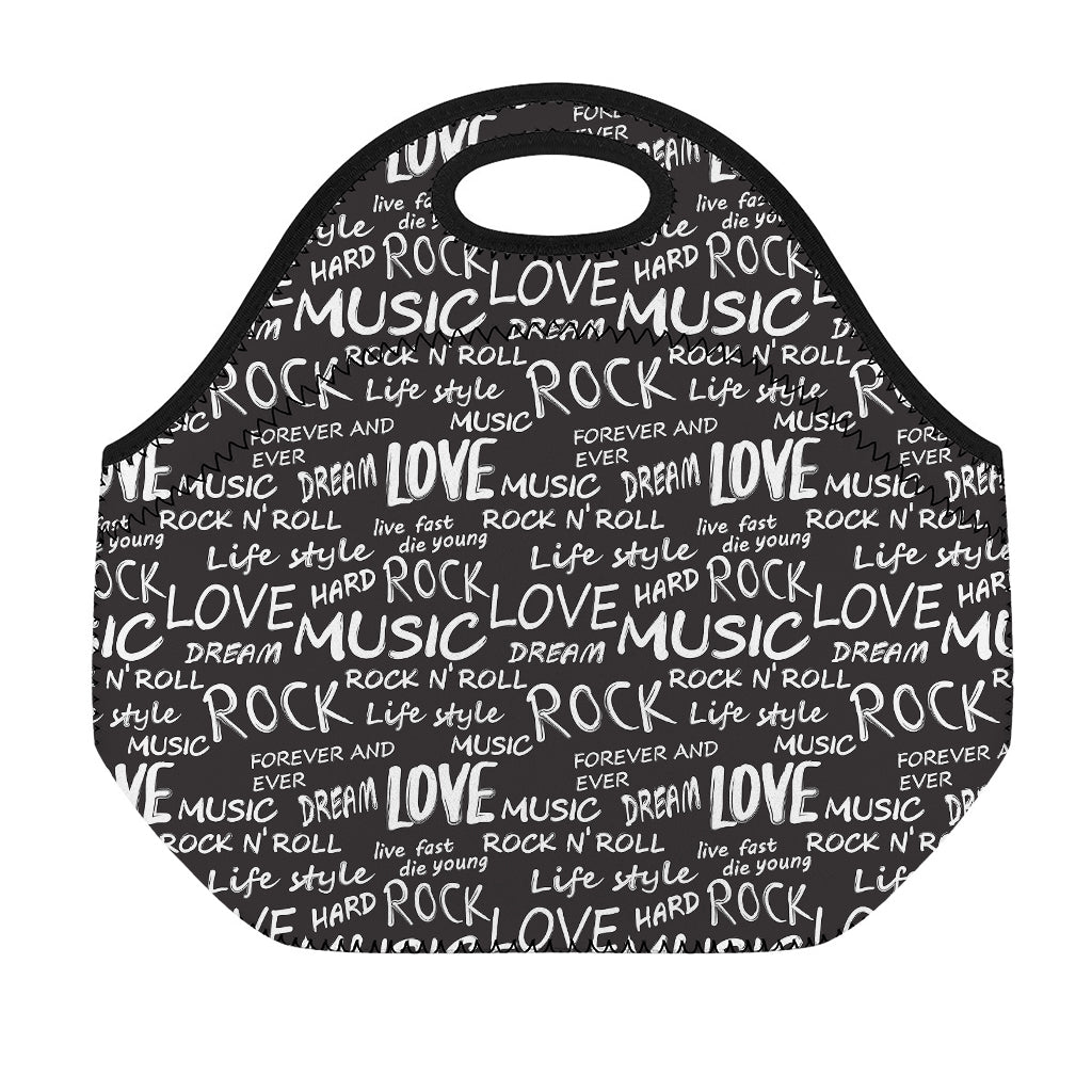 Black And White Rock And Roll Print Neoprene Lunch Bag