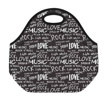 Black And White Rock And Roll Print Neoprene Lunch Bag