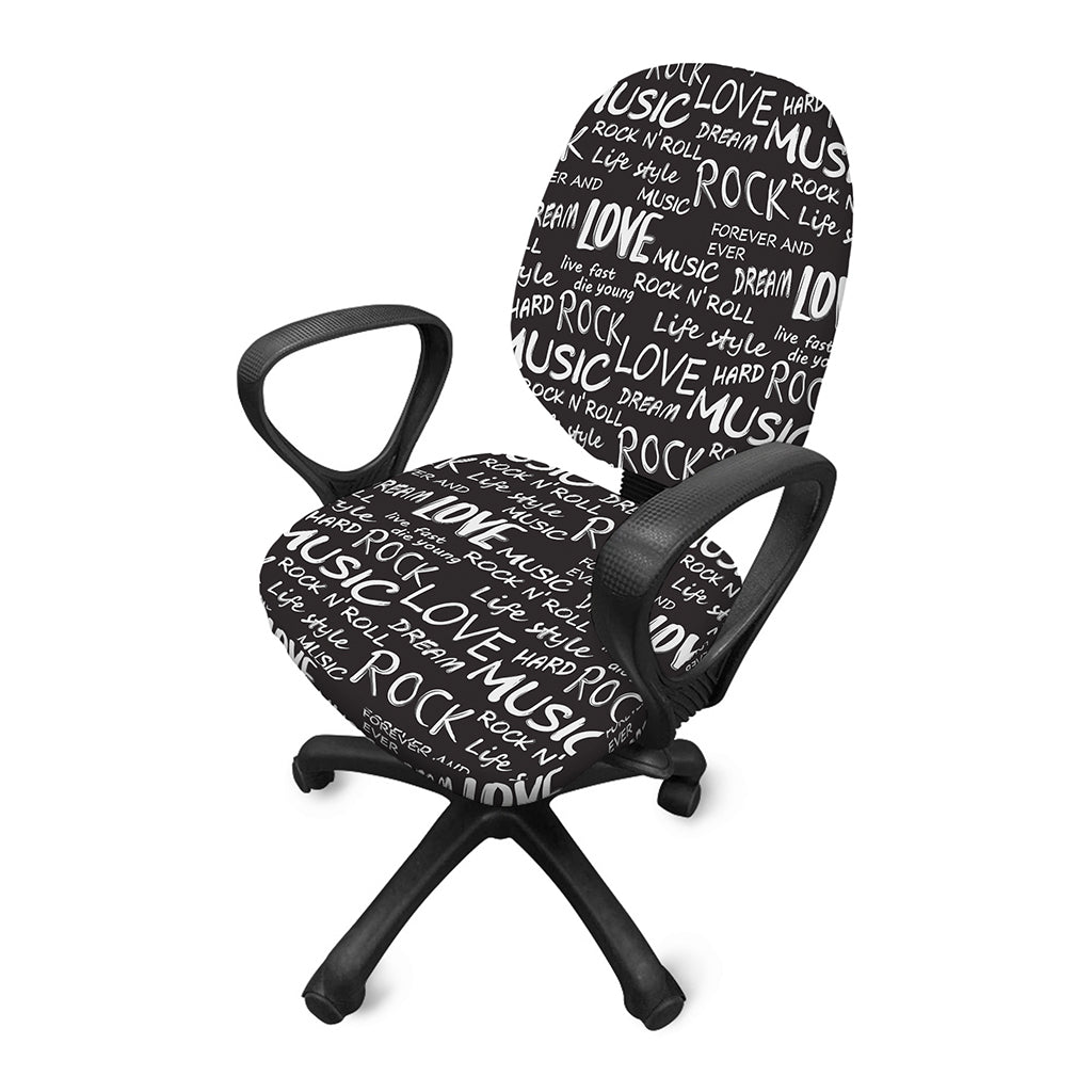 Black And White Rock And Roll Print Office Chair Cover
