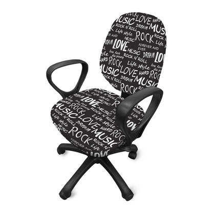Black And White Rock And Roll Print Office Chair Cover