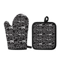 Black And White Rock And Roll Print Oven Mitt And Pot Holder Set