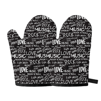 Black And White Rock And Roll Print Oven Mitts