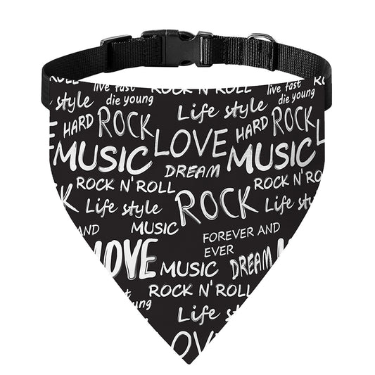 Black And White Rock And Roll Print Over The Collar Dog Bandana