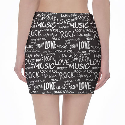 Black And White Rock And Roll Print Pencil Mini Skirt