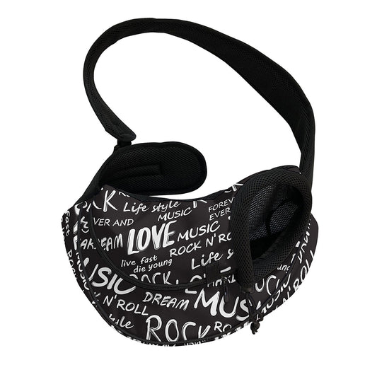 Black And White Rock And Roll Print Pet Sling Carrier