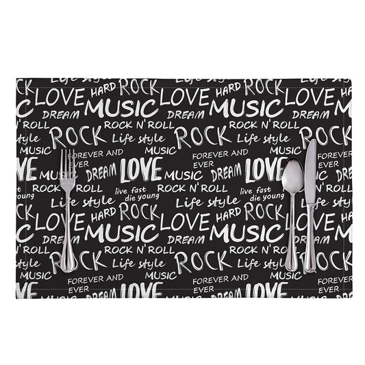 Black And White Rock And Roll Print Placemat