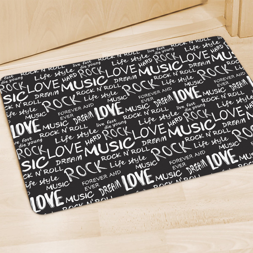 Black And White Rock And Roll Print Polyester Doormat