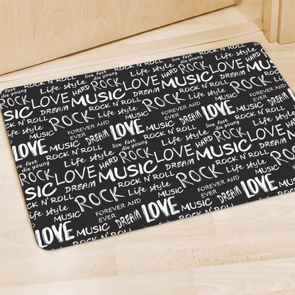 Black And White Rock And Roll Print Polyester Doormat
