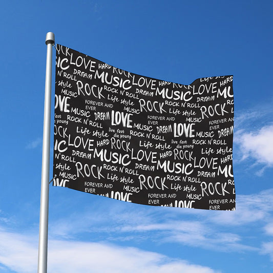 Black And White Rock And Roll Print Polyester Flag