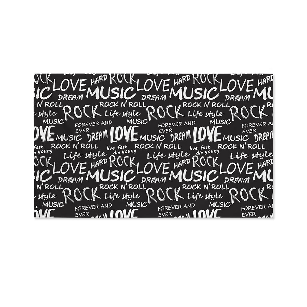 Black And White Rock And Roll Print Polyester Flag