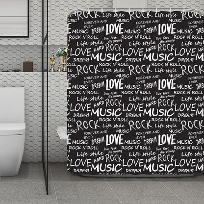 Black And White Rock And Roll Print Polyester Shower Curtain