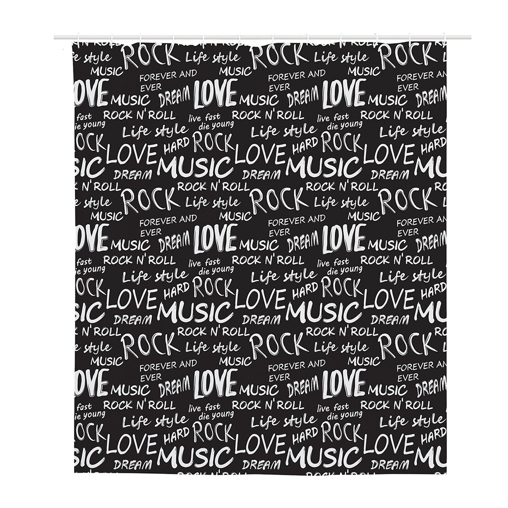 Black And White Rock And Roll Print Polyester Shower Curtain
