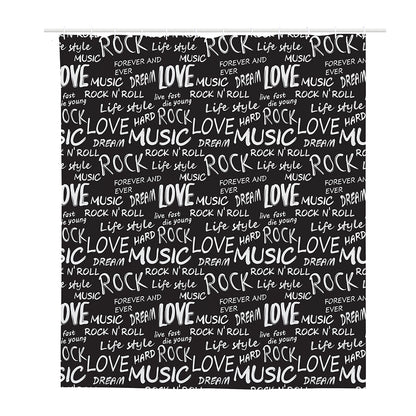 Black And White Rock And Roll Print Polyester Shower Curtain