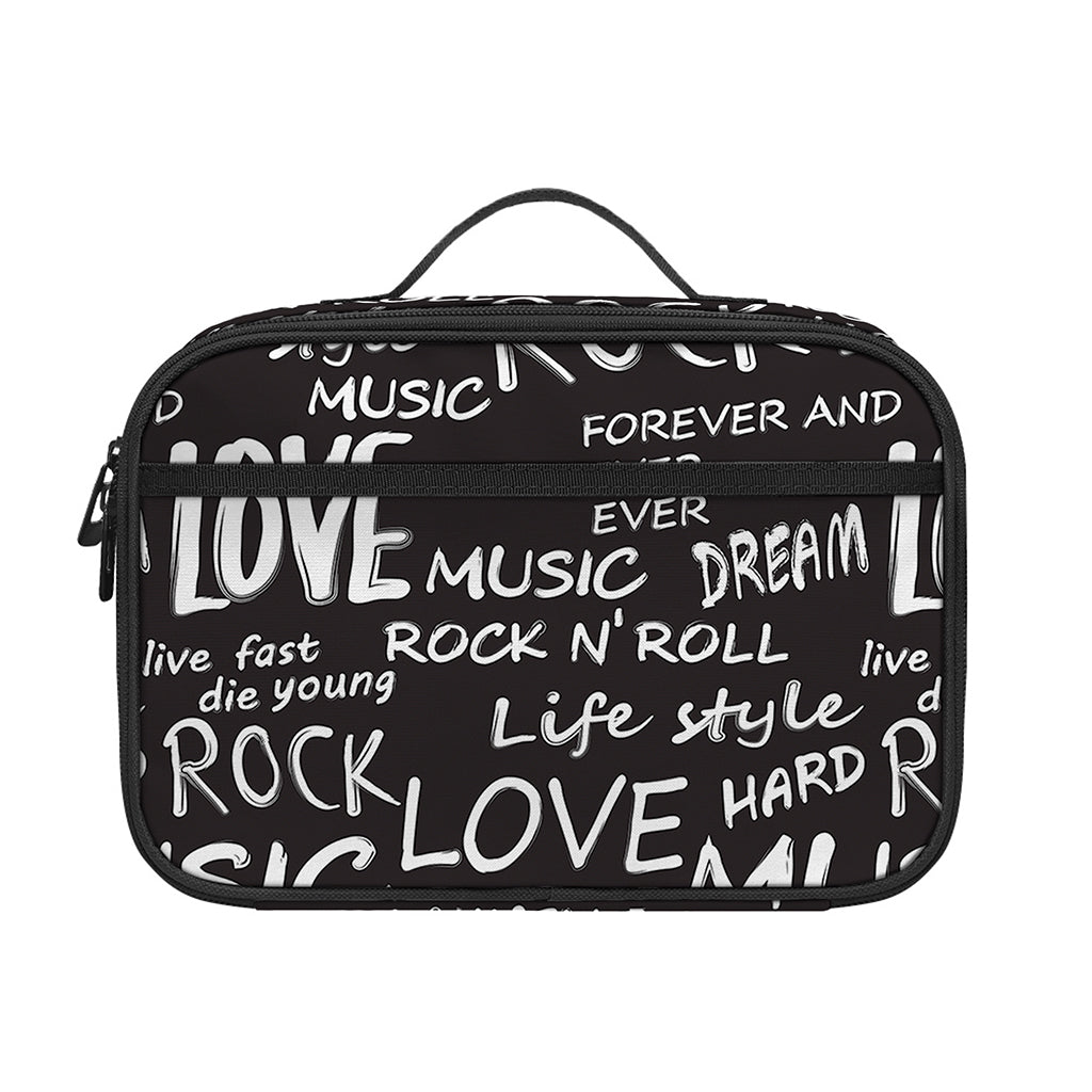 Black And White Rock And Roll Print Portable Lunch Bag
