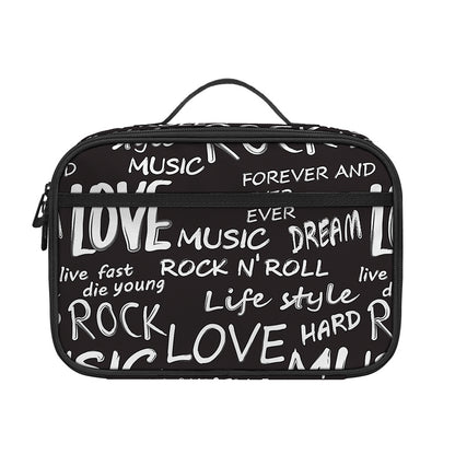 Black And White Rock And Roll Print Portable Lunch Bag
