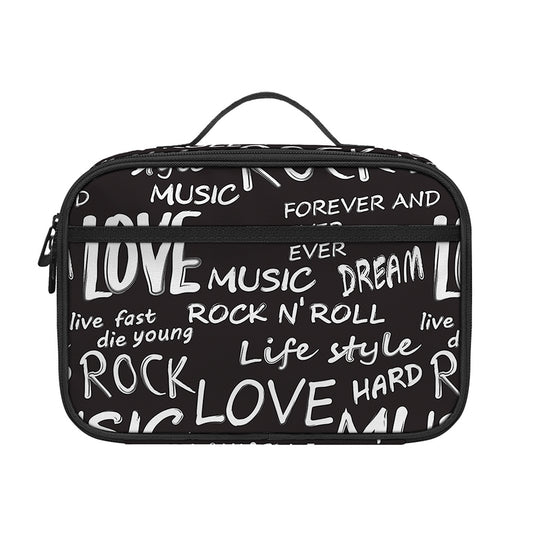 Black And White Rock And Roll Print Portable Lunch Bag