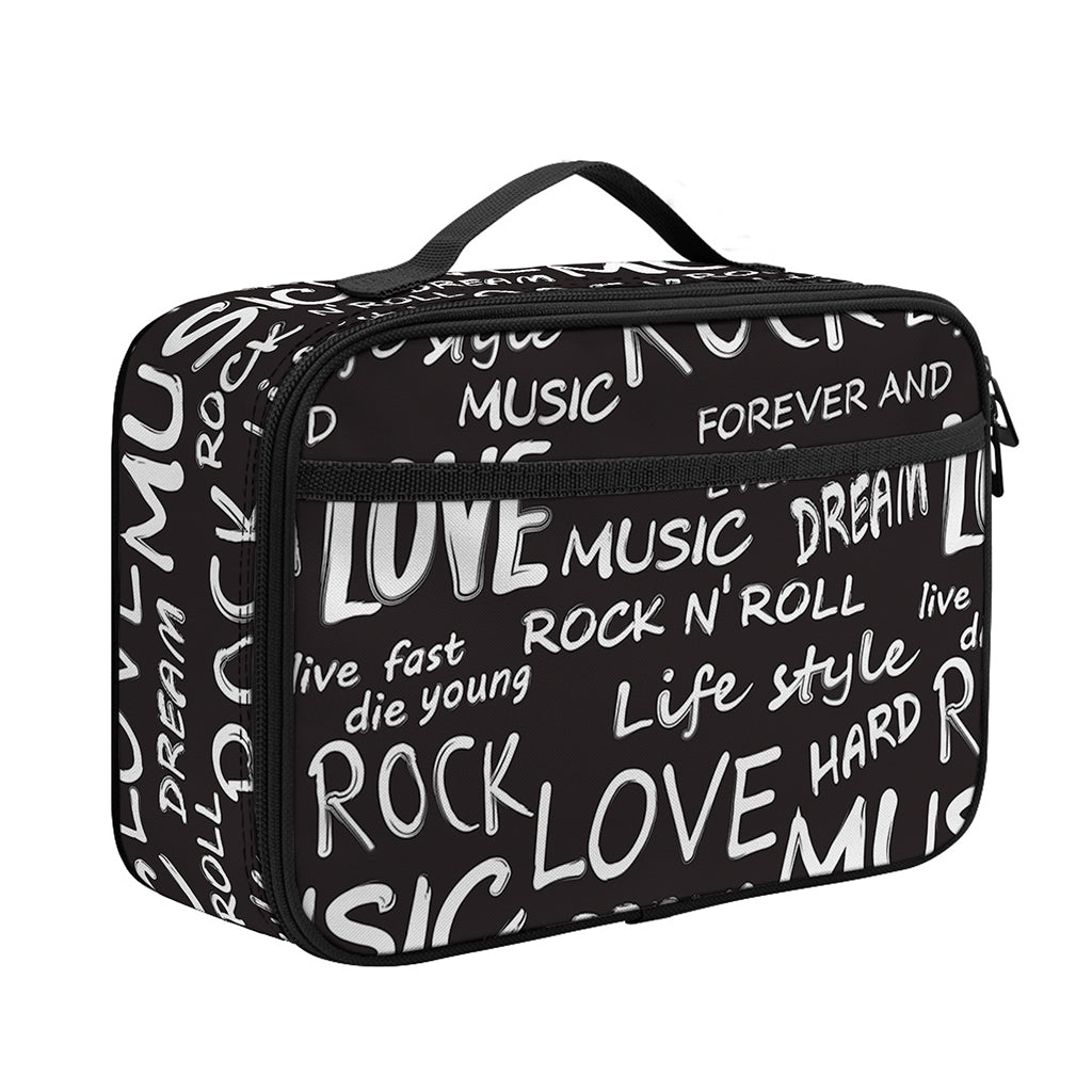 Black And White Rock And Roll Print Portable Lunch Bag