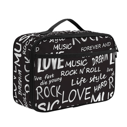Black And White Rock And Roll Print Portable Lunch Bag