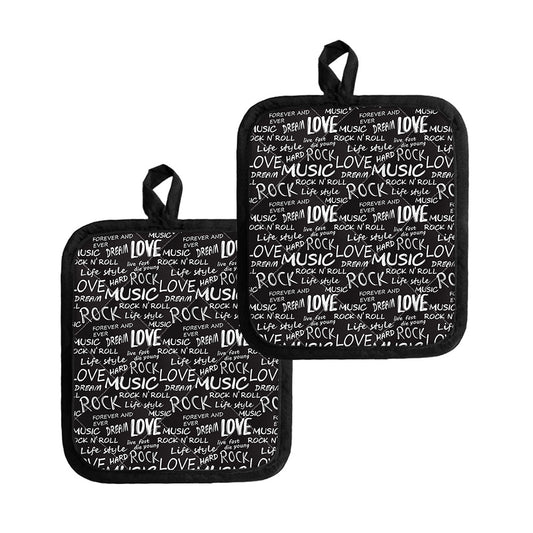 Black And White Rock And Roll Print Pot Holders