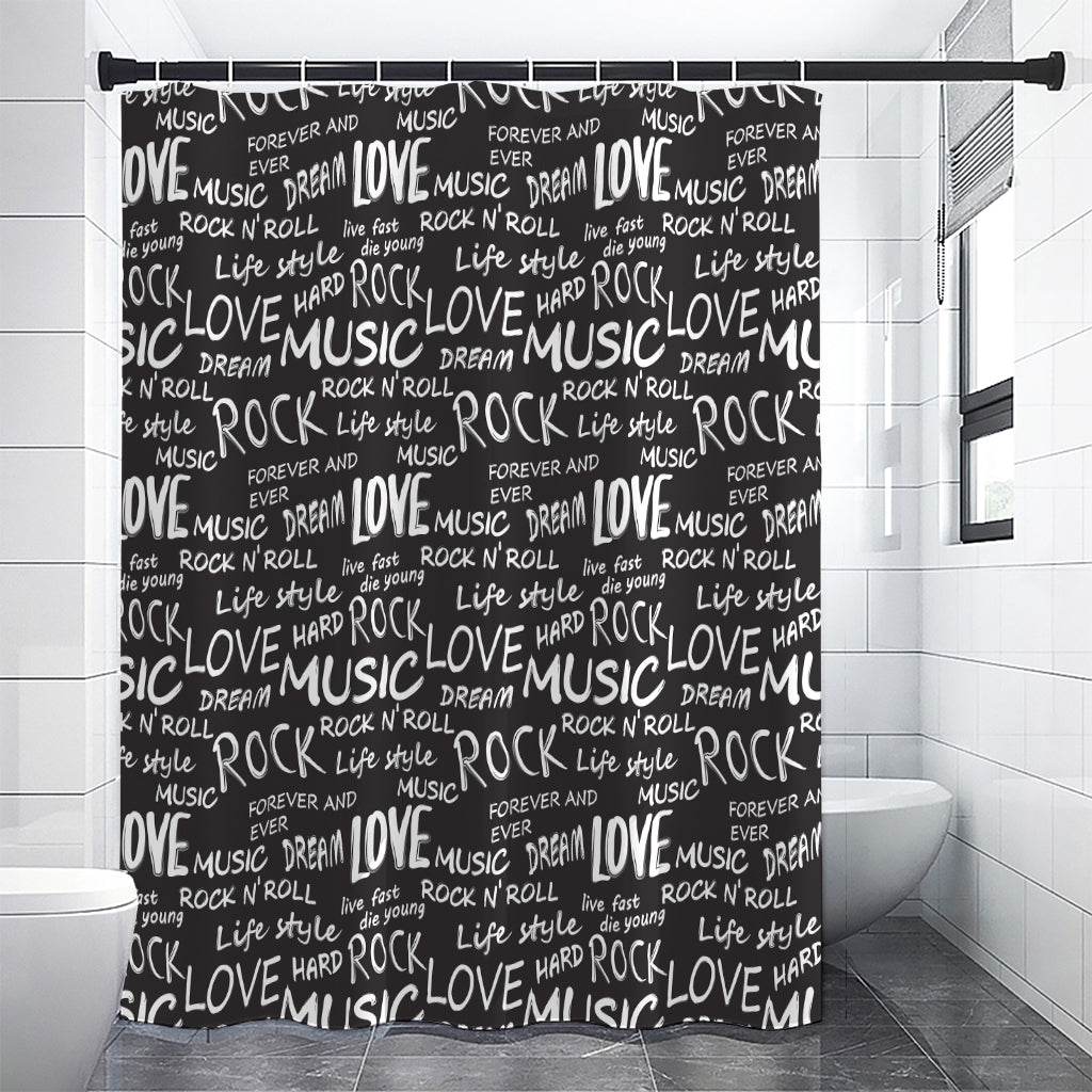 Black And White Rock And Roll Print Premium Shower Curtain
