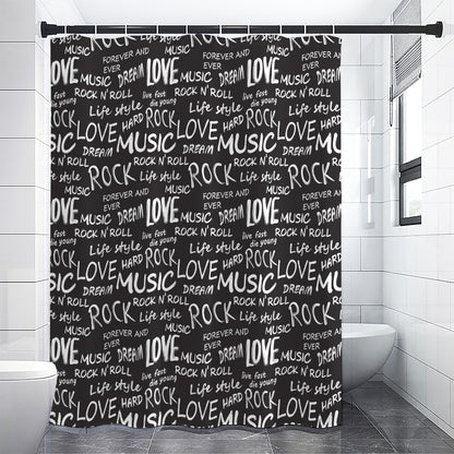 Black And White Rock And Roll Print Premium Shower Curtain