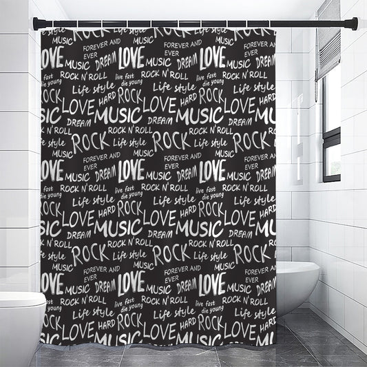 Black And White Rock And Roll Print Premium Shower Curtain