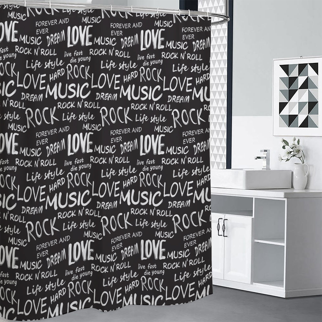 Black And White Rock And Roll Print Premium Shower Curtain