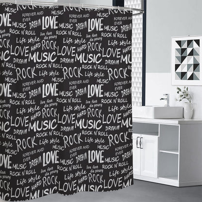 Black And White Rock And Roll Print Premium Shower Curtain