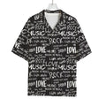 Black And White Rock And Roll Print Rayon Hawaiian Shirt
