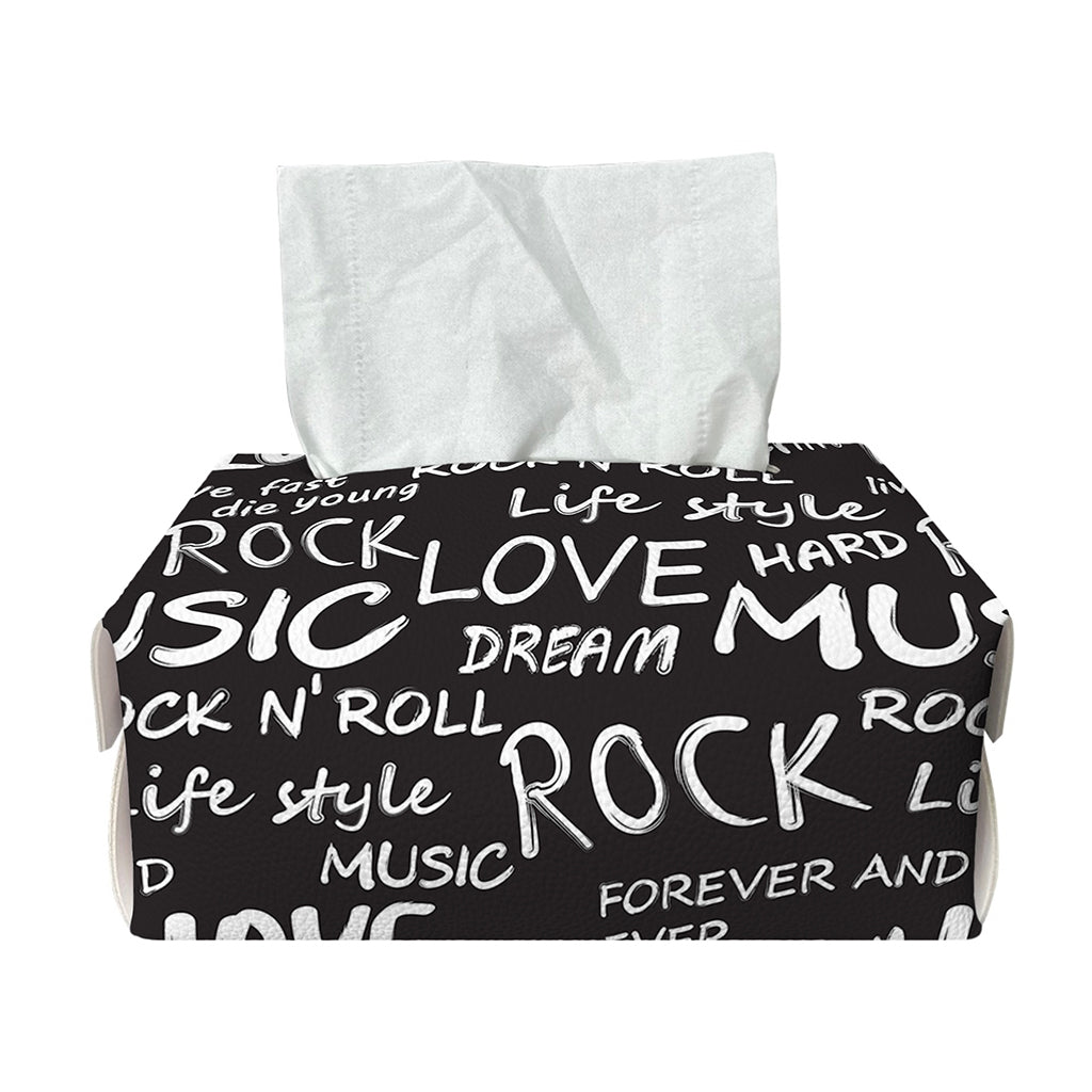 Black And White Rock And Roll Print Rectangle Tissue Box Cover
