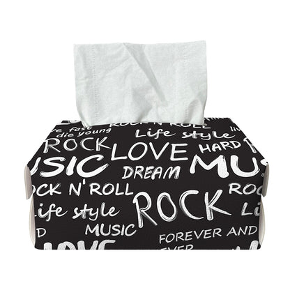 Black And White Rock And Roll Print Rectangle Tissue Box Cover