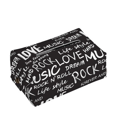 Black And White Rock And Roll Print Rectangle Tissue Box Cover