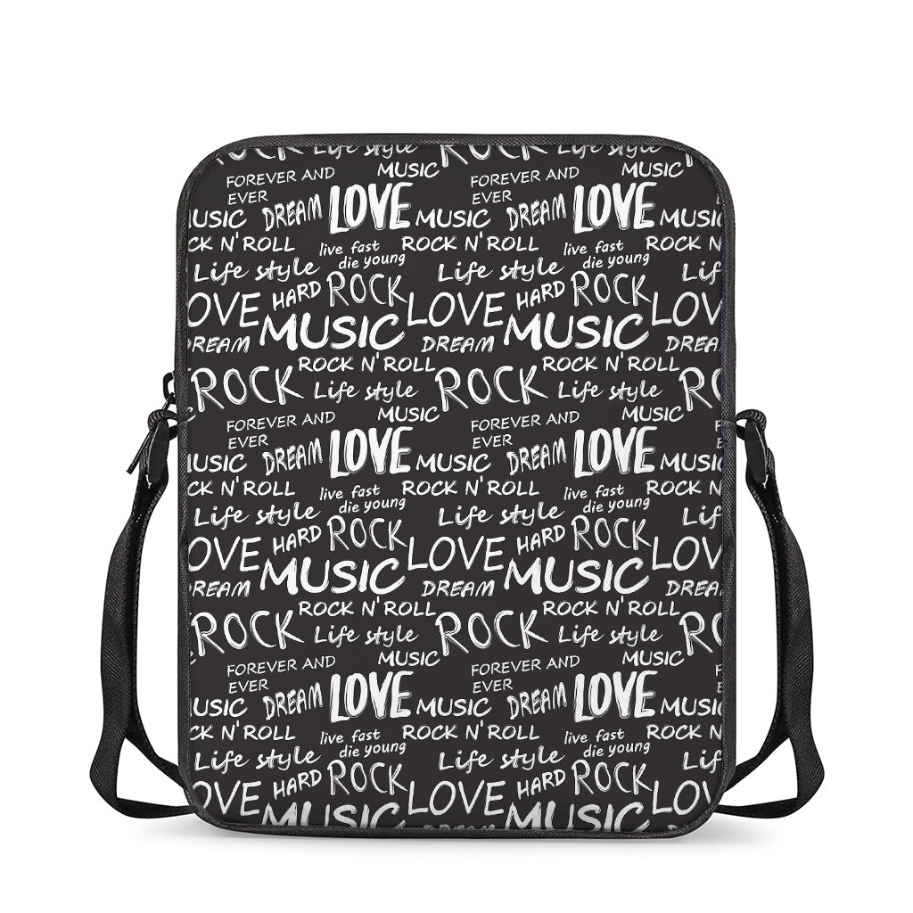 Black And White Rock And Roll Print Rectangular Crossbody Bag