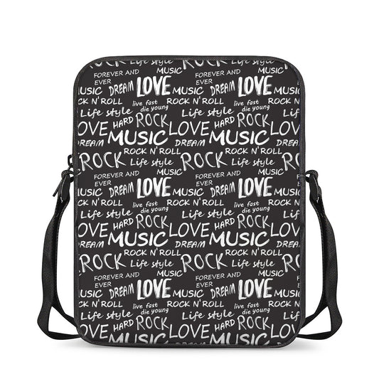 Black And White Rock And Roll Print Rectangular Crossbody Bag