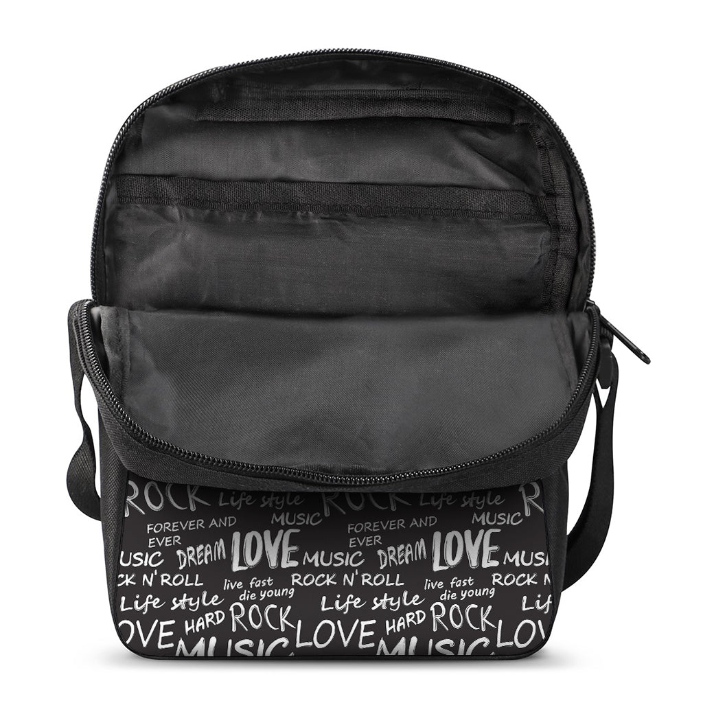 Black And White Rock And Roll Print Rectangular Crossbody Bag