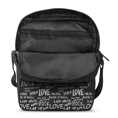 Black And White Rock And Roll Print Rectangular Crossbody Bag