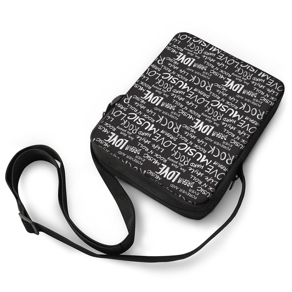 Black And White Rock And Roll Print Rectangular Crossbody Bag