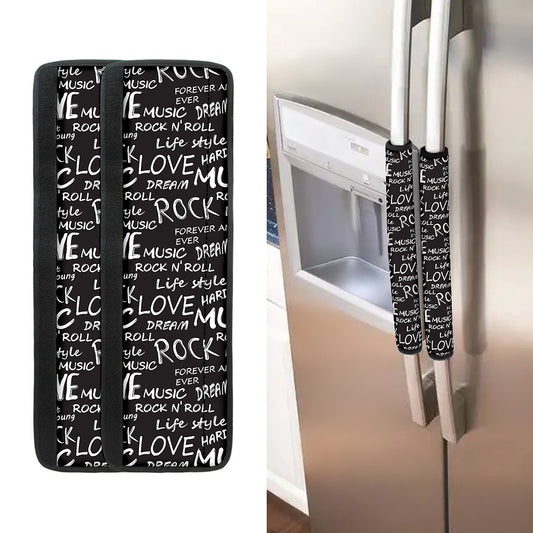 Black And White Rock And Roll Print Refrigerator Handle Covers