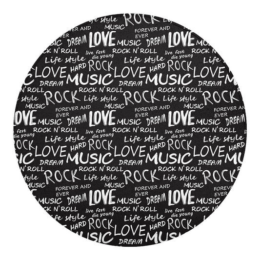 Black And White Rock And Roll Print Round Blanket