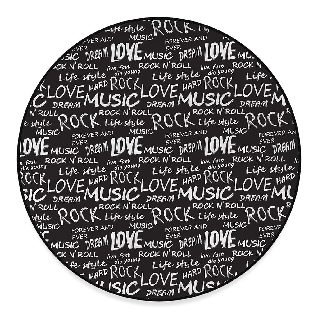 Black And White Rock And Roll Print Round Floor Mat