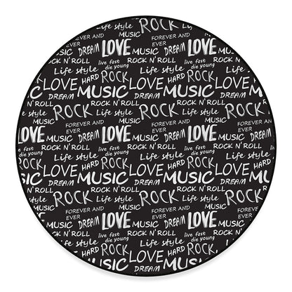 Black And White Rock And Roll Print Round Floor Mat