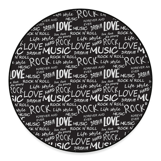Black And White Rock And Roll Print Round Floor Mat