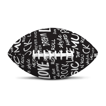 Black And White Rock And Roll Print Rugby Ball