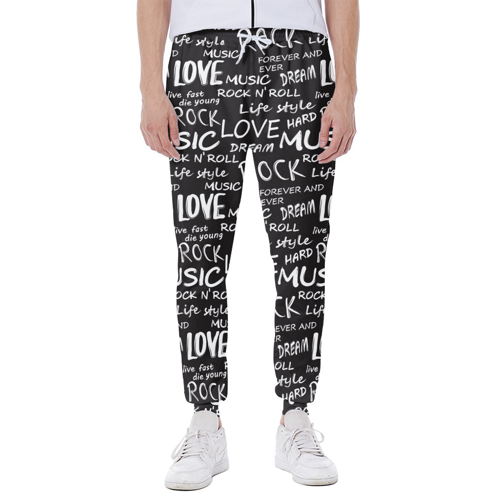 Black And White Rock And Roll Print Scuba Joggers