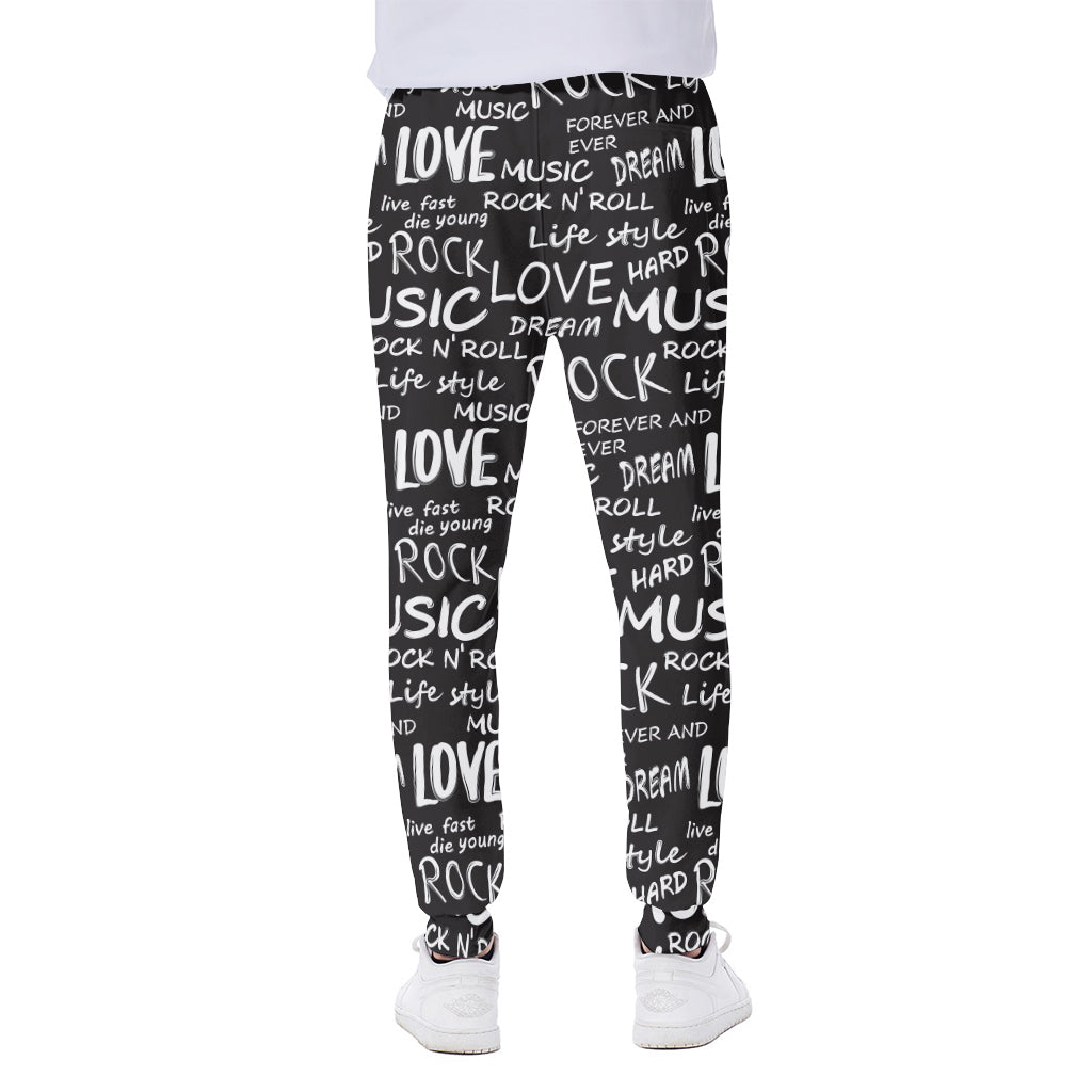 Black And White Rock And Roll Print Scuba Joggers