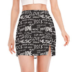 Black And White Rock And Roll Print Side Slit Mini Skirt