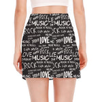 Black And White Rock And Roll Print Side Slit Mini Skirt