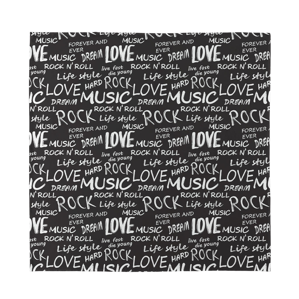 Black And White Rock And Roll Print Silk Bandana
