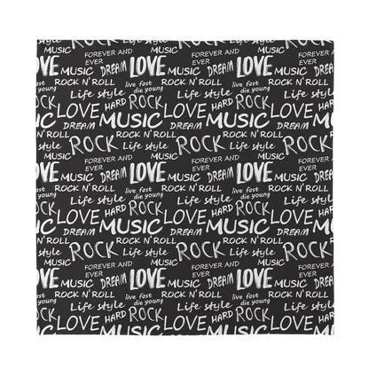 Black And White Rock And Roll Print Silk Bandana