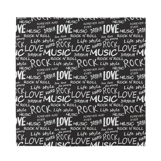 Black And White Rock And Roll Print Silk Bandana
